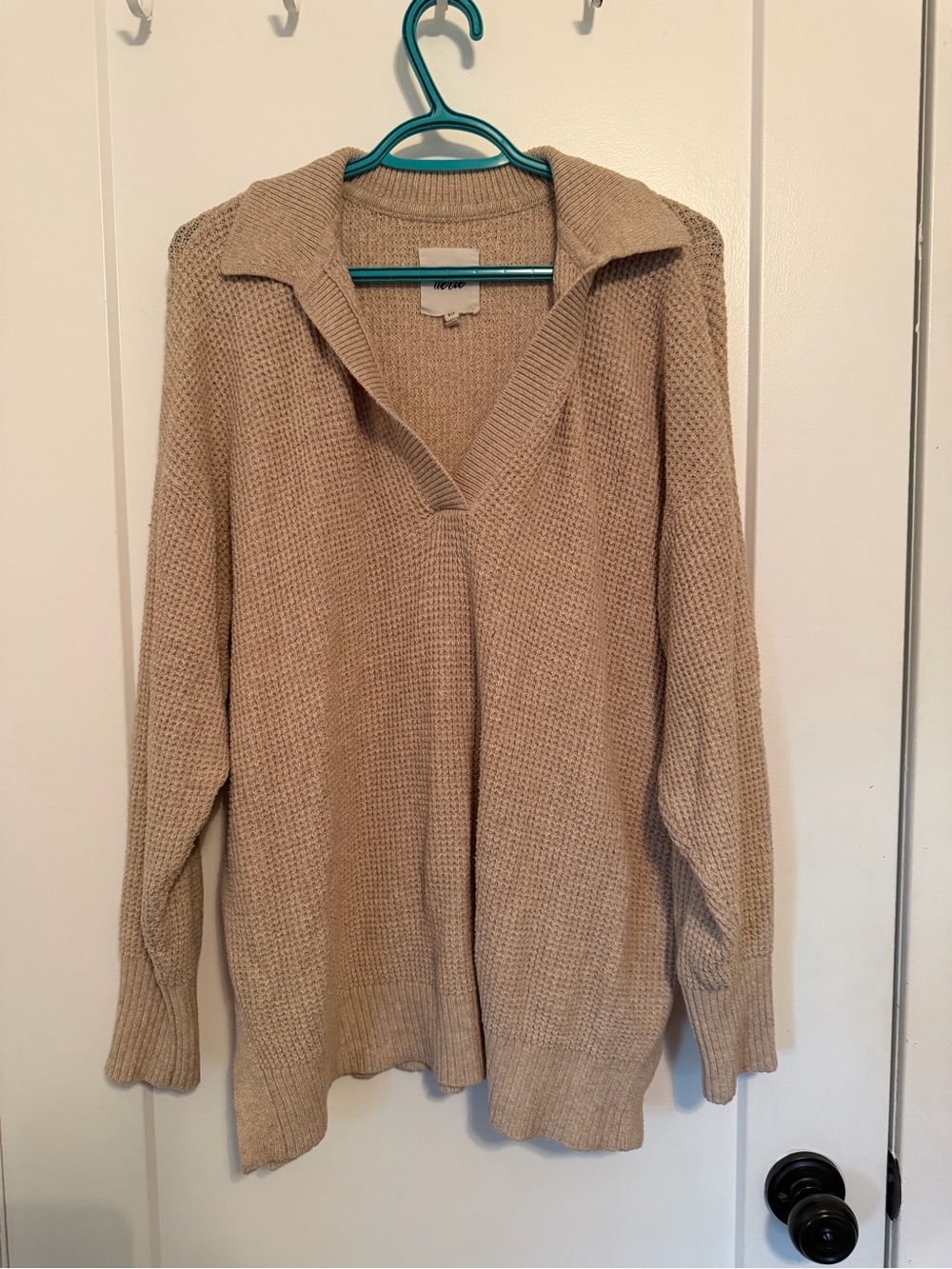 aerie V-Neck Collared Knit Sweater - Beige